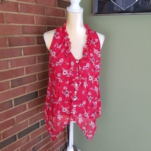 100% Silk Jenny Han Red Floral Handkerchief style - Picture 1 of 8